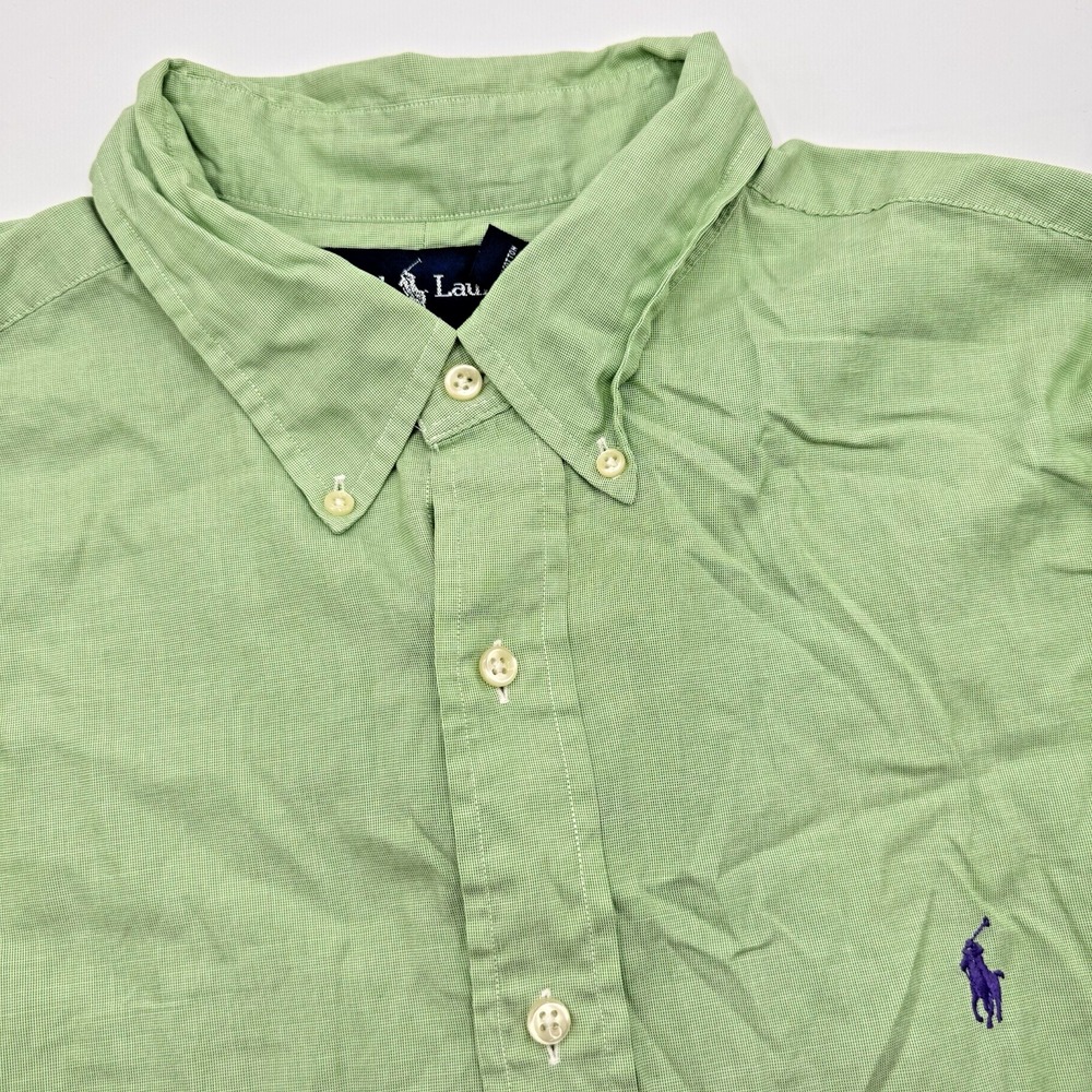 Vintage Polo Ralph Lauren Classic Fit Shirt Men's XL‎ (17.5) Green Mini Plaid